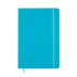A vibrant turquoise Venture A5 Notebook featuring a smooth cover and a matching elastic closure.