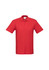 A red men's polo shirt with a classic collar and a logo on the chest area.