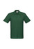 A green polo shirt featuring a collar and short sleeves, with a logo on the chest area.