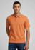An orange polo shirt for men displayed on a model, featuring a collar and short sleeves. It has a logo.