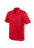 A red men's short sleeve polo shirt featuring a subtle design and a logo on it.