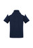 A navy polo shirt featuring white accents on the sleeves and shoulders, designed for men.