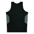 A black singlet with grey side panels and a logo, designed for men.