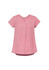 A pink women's V-neck blouse with short sleeves and a pleat detail, featuring a simple, elegant design.