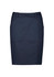 A women's mid-waist stretch chino skirt in navy blue, featuring pockets and a tailored design.
