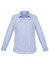 A light blue women's long sleeve button-up shirt with a classic collar and a subtle logo.