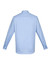 A light blue men's long sleeve button-up shirt with a collar and back yoke detail, featuring a logo.