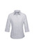 A women's button-up shirt in light grey with 3/4 sleeves and a classic collar, featuring button details on the sleeves.