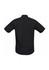 A black men's Bondi short sleeve shirt with a button-up design and rolled sleeves, featuring a logo.