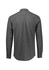 A grey long sleeve button-up shirt featuring a back yoke and buttoned cuffs, with a brand logo.