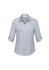 A light grey women's button-up long sleeve shirt with two chest pockets and rolled-up sleeves.