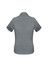 A grey short sleeve button-up shirt with rolled sleeves and a logo on the back.