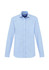 A light blue long sleeve button-up shirt with a chest pocket and a brand logo.