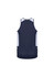 A navy blue men’s singlet with light blue accents, featuring a logo on the back.