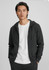 A men's crew zip hoodie in black, featuring a front zip, a hood, and a casual fit. The model wears a white t-shirt underneath.