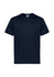 A navy short sleeve tee featuring a simple design and a logo on the tag.