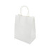 A medium-sized white paper bag with rope handles and a plain design.