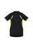 A women's short sleeve tee in black with yellow accents and a logo. Features a sleek design with contrasting colours.