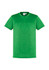 A green short sleeve tee with a round neckline and a logo at the collar.