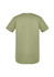 A green men's t-shirt with short sleeves and a rounded hem, featuring a logo on the back.