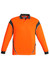 An orange long sleeve polo shirt with grey accents and a collar, featuring a logo. Suitable for workwear applications.