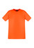 A bright orange hi-vis work t-shirt with a round neckline and short sleeves, featuring a brand logo.