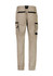 Men's cuffed work pants in beige with multiple pockets and black detailing. Features an elastic waistband and a logo.