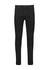 A pair of black stretch jeans with a fitted design and multiple pockets, featuring a logo on the waistband.