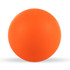 An orange round stress ball, featuring a smooth surface and a solid color design.