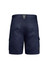 Men's navy cargo shorts featuring multiple pockets and a logo, designed for summer wear.
