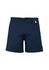 A pair of navy blue shorts featuring a side pocket and a logo detail. Ideal for casual wear.