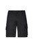 Men's rugged cooling stretch shorts in black, featuring cargo pockets and a simple button closure. Includes branding.