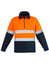 A unisex polar fleece pullover in orange and navy, featuring hoop-taped reflective strips and a quarter zip.