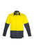 A long sleeve, high-visibility work shirt in yellow and navy with a logo on the chest.
