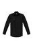 A black long-sleeve stretch shirt featuring a front pocket and a logo. Suitable for workwear purposes.