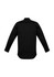 A black long-sleeved shirt with a fitted style, featuring a back yoke and buttoned cuffs. It has a logo.