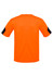 An orange hi-vis work t-shirt with black accents on the sleeves. It features a logo.