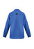 A blue long sleeve women's outdoor shirt with a button-up design and a logo on the back.