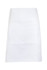 A short, white waist apron made of 100% cotton canvas, featuring a single front pocket and a logo.