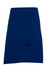 A navy blue short waist apron made from 100% cotton canvas, featuring a front pocket and a logo.