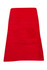 A red short waist apron made from 100% cotton canvas, featuring a front pocket and branding.