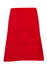 A red short waist apron made from 100% cotton canvas, featuring a front pocket and branding.
