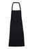 A black full-bib apron made from 190 gsm poly/cotton, featuring an adjustable neck strap and a logo.