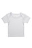 A white short sleeve baby tee featuring a round neck and a small tag inside. It has a plain design.