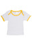 A Baby Short Sleeve Tee in white with yellow trim. It features a round neck and has a small logo.