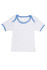 A white baby short sleeve tee with light blue trim and a small logo on the collar.