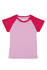 A pink and lavender Babies Raglan T-shirt with short sleeves and a logo on the label.