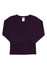 A dark purple long-sleeve T-shirt for babies, featuring a simple design and a label at the neckline.