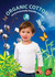 A long-sleeve white T-shirt is worn by a child standing amidst a nature-themed background with greenery and animals.