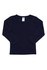 A navy long-sleeve T-shirt for babies with a round neckline and a label inside.